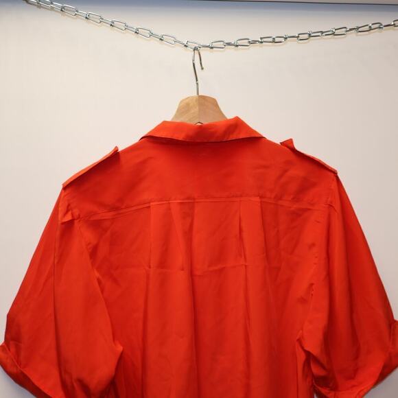 Sheridan Square Red Blouse Shoulder Tabs Short Sleeves Button Front Size 16 - Picture 11 of 13